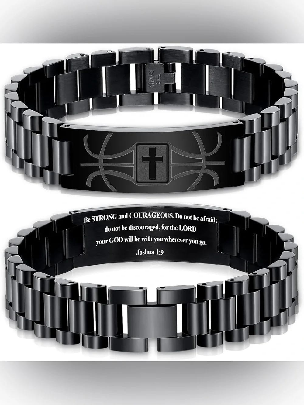 Fashion Jewelry Black Stainless Steel Cross Basketball Link Bracelet